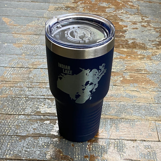 Indian Lake Map Laser Engraved Stainless Steel 30oz Wine Beverage Drink Travel Tumbler Navy Blue