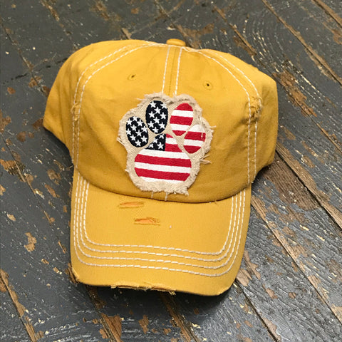 USA Dog Paw Hat Mustard Yellow Embroidered Ball Cap