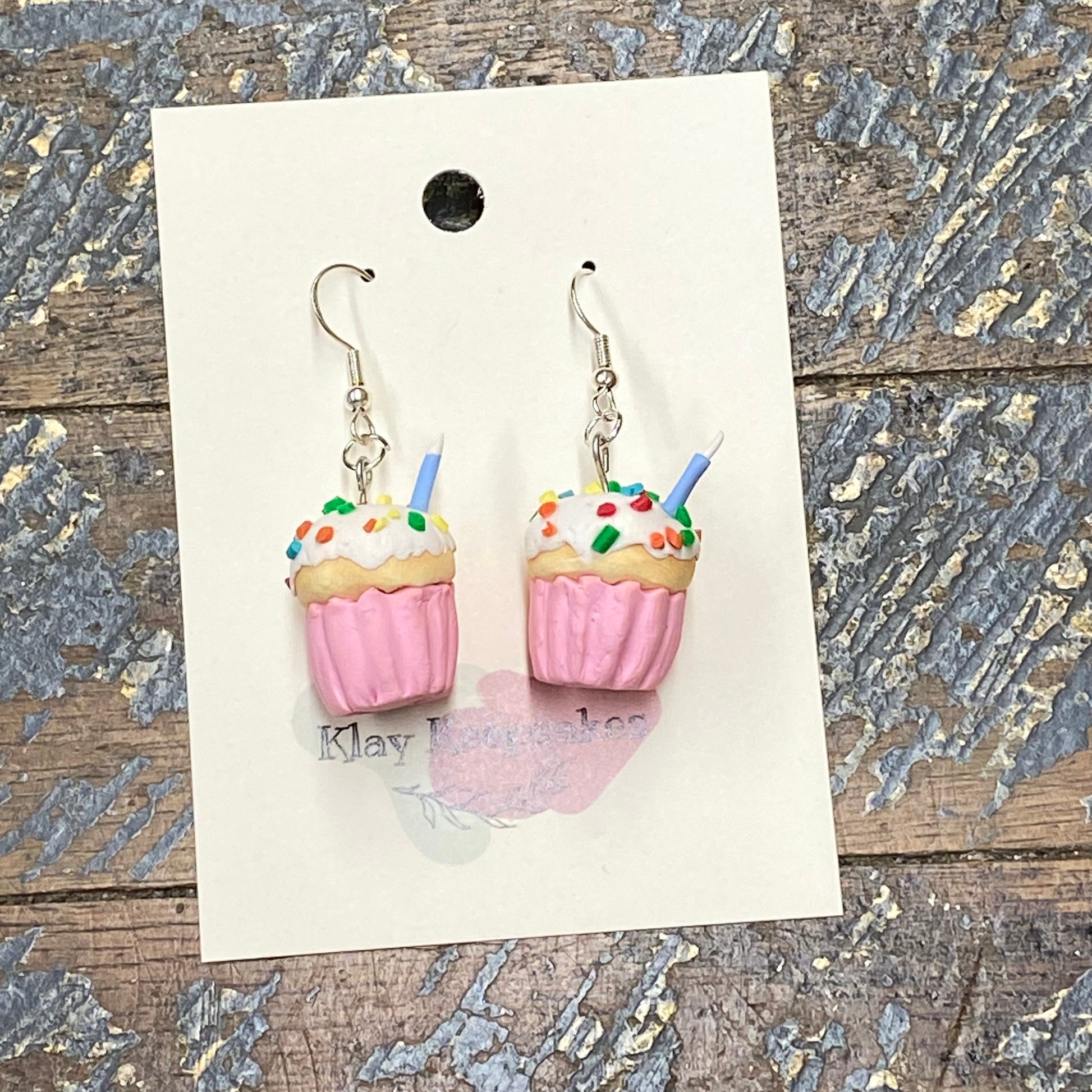 Clay Birthday Confetti Cake Cupcake Fish Hook Dangle Earring Set