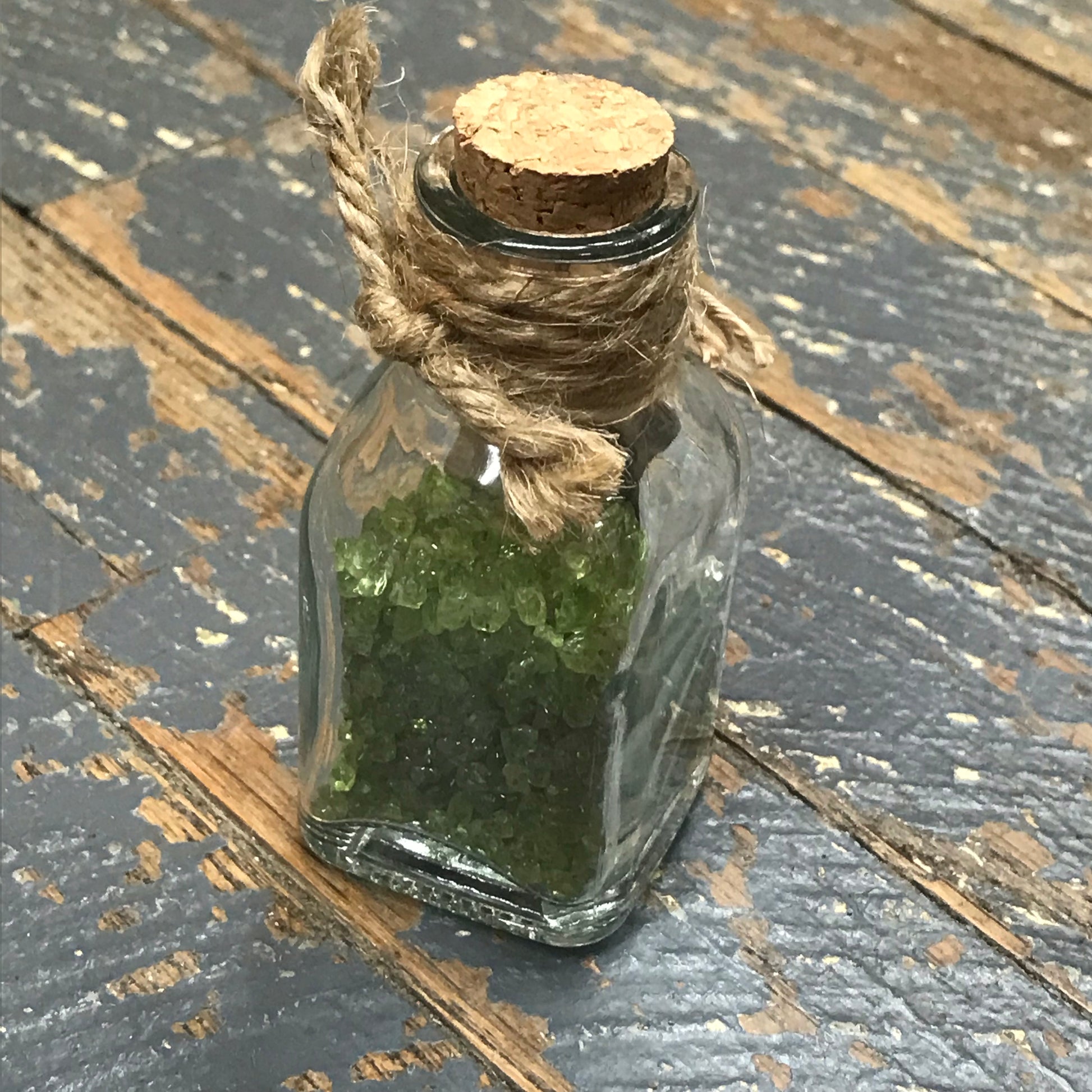 Bottle of Semiprecious Natural Gemstone Wishes Peridot