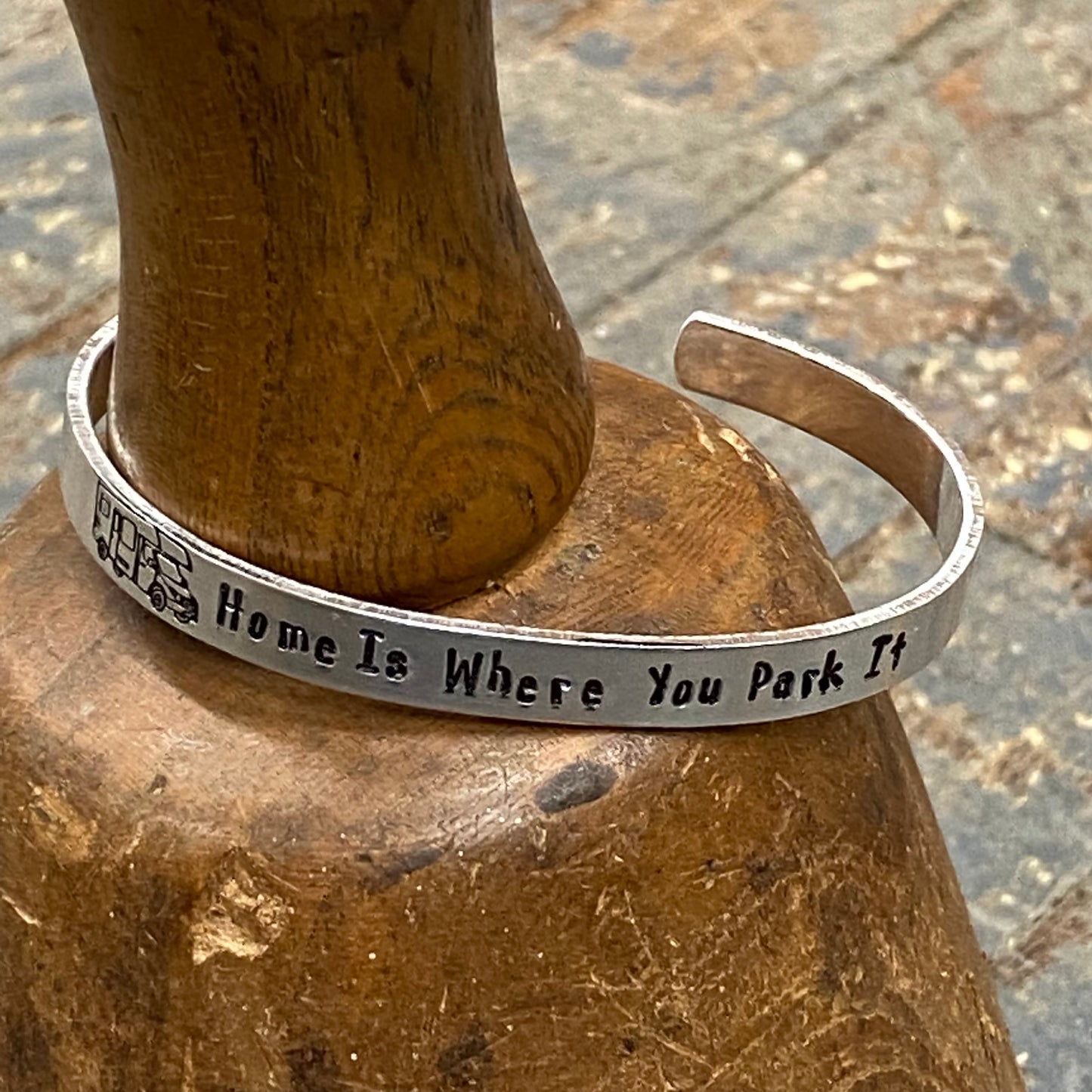 Camper Home Where Park It Custom Stamped Cuff Bracelet