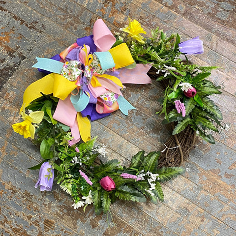 Tulip Hyacinth Spring Floral Grapevine Holiday Wreath Door Hanger