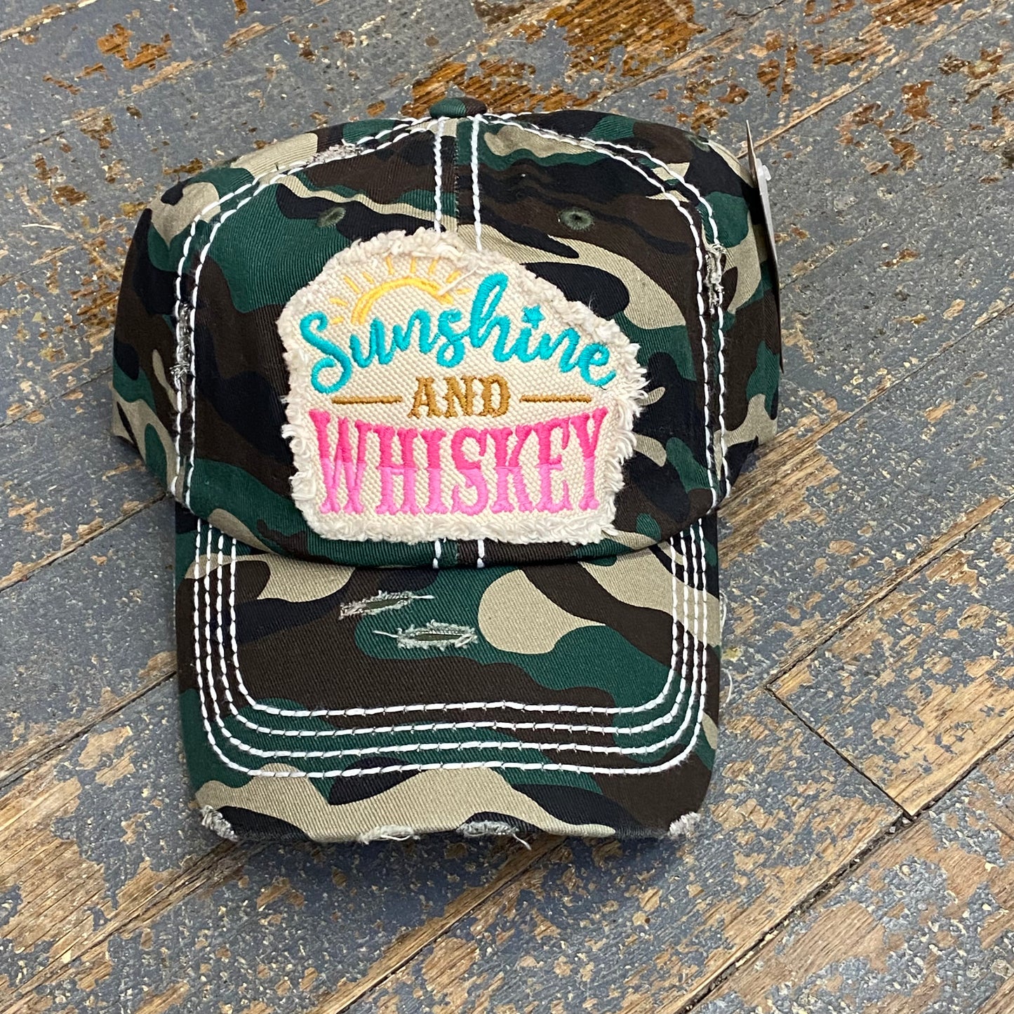 Sunshine Whiskey Patch Rugged Camo Embroidered Ball Cap