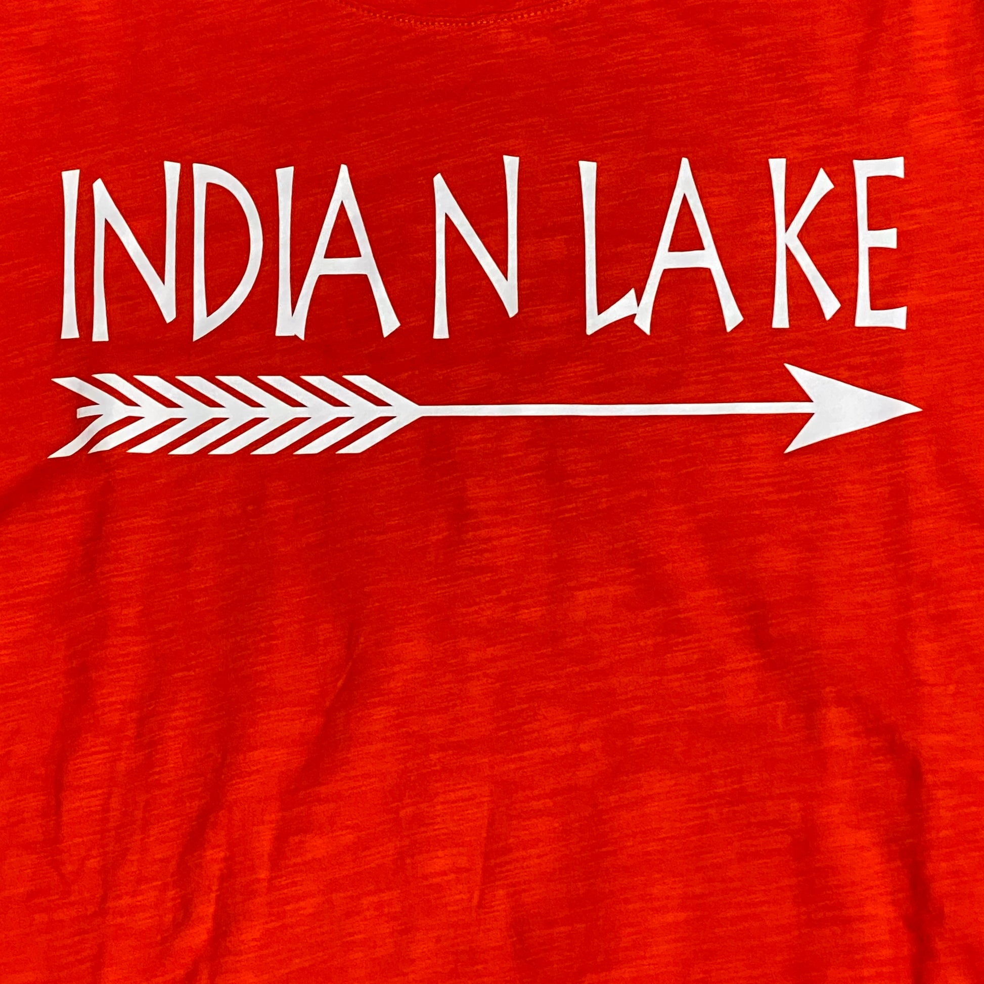 Indian Lake Arrow Full Chest Graphic Designer Short Sleeve V-Neck Scoop Neck Ladies T-Shirt Orange