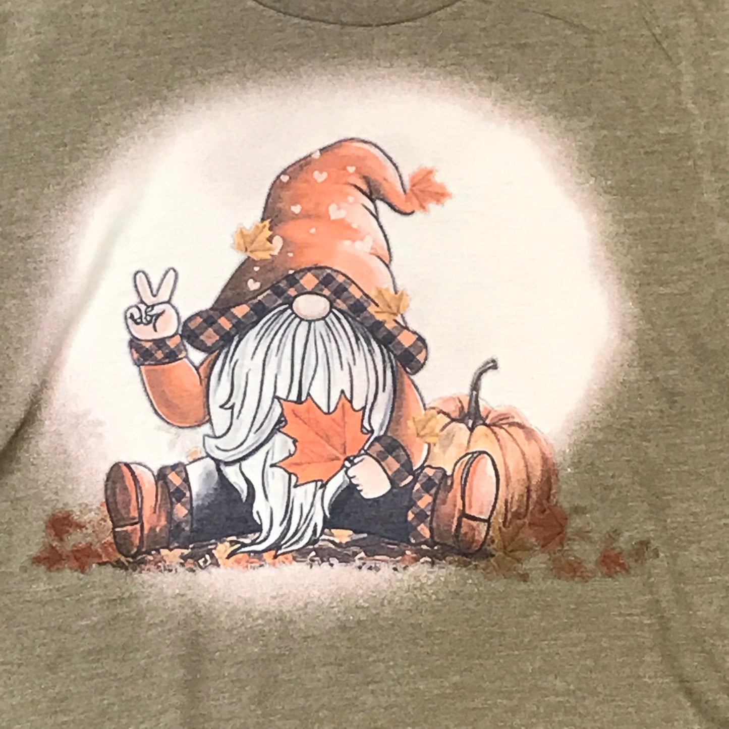 Fall Autumn Pumpkin Peace Gnome Bleached Graphic Designer Short Sleeve T-Shirt