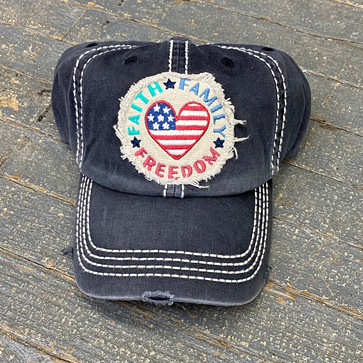 Faith Family Freedom Patch Rugged Black Embroidered Ball Cap
