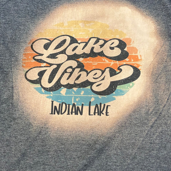 Lake Vibes Indian Lake Bleached Graphic Designer Short Sleeve T-Shirt