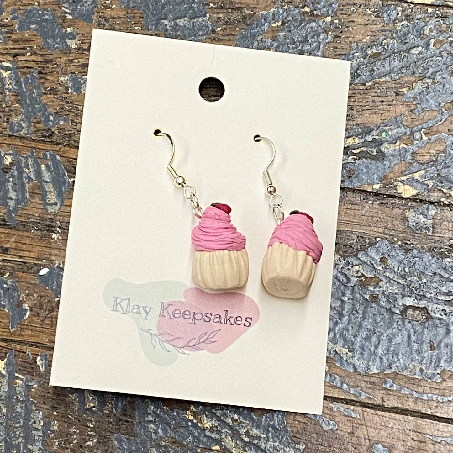 Clay Strawberry Cupcake Fish Hook Dangle Earring Set