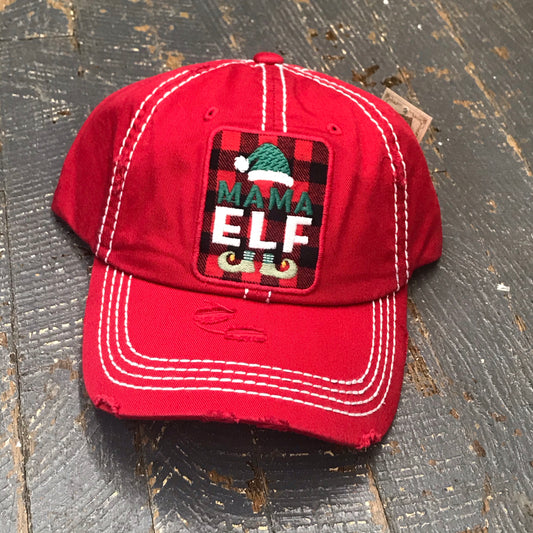 Mama Elf Patch Rugged Red Embroidered Ball Cap