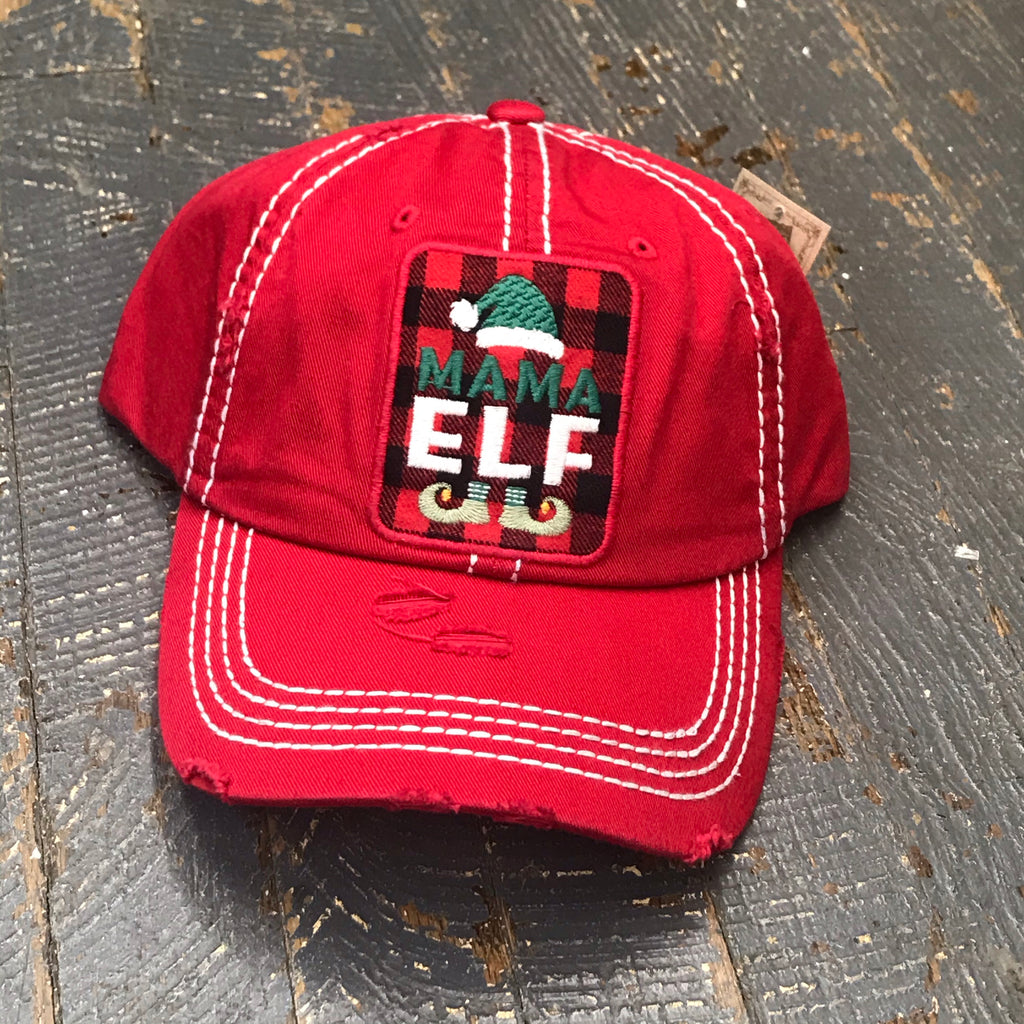 Mama Elf Patch Rugged Red Embroidered Ball Cap