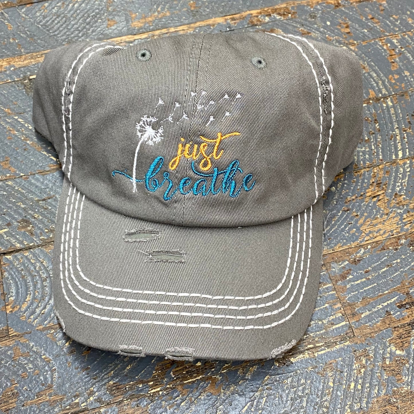 Just Breathe Grey Rugged Embroidered Ball Cap