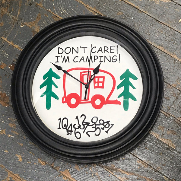 11.5" Round Ready to Hang Camper Camping Clock Don't Care I'm Camping Red