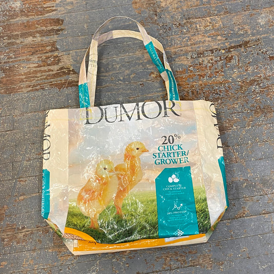 Upcycled Tote Purse Feed Bag Handmade Medium Dumor Yellow Chick Seed Handle Bag