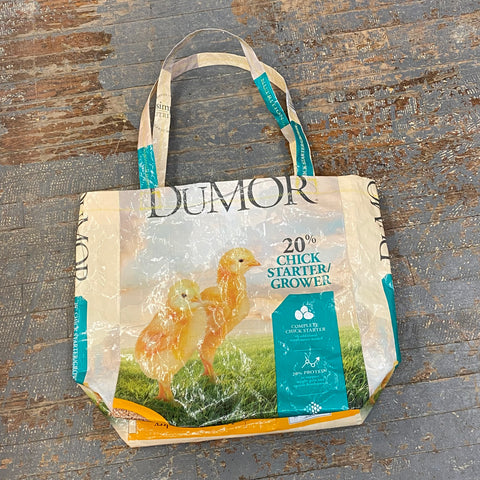Upcycled Tote Purse Feed Bag Handmade Medium Dumor Yellow Chick Seed Handle Bag