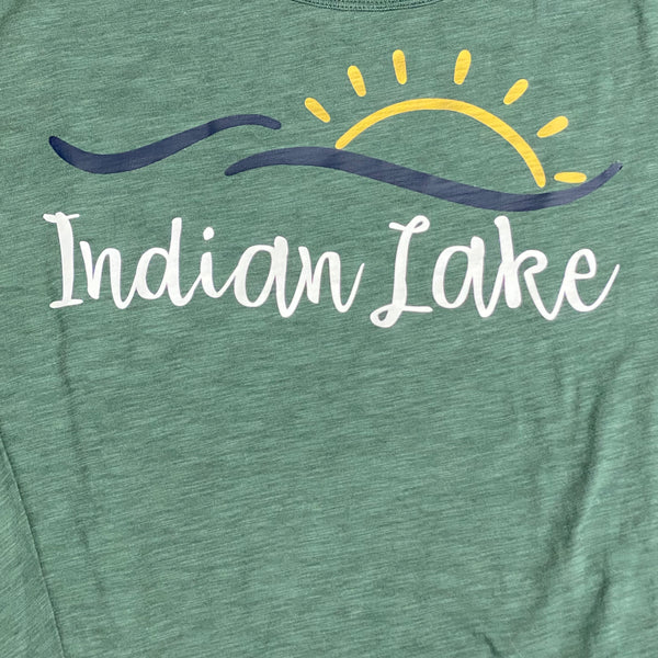 Indian Lake Sun Wave Full Chest Graphic Designer Long Sleeve Shirt Sage