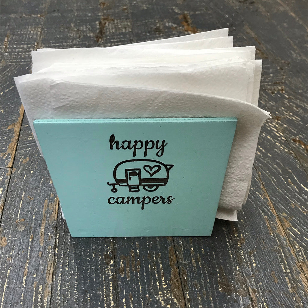Napkin Holder Engraved Happy Camper Teal