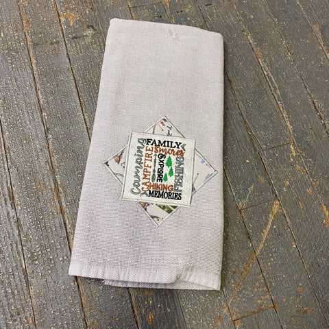 Kitchen Hand Towel Quilt Cloth Camping Campfire Memories Embroidered Grey
