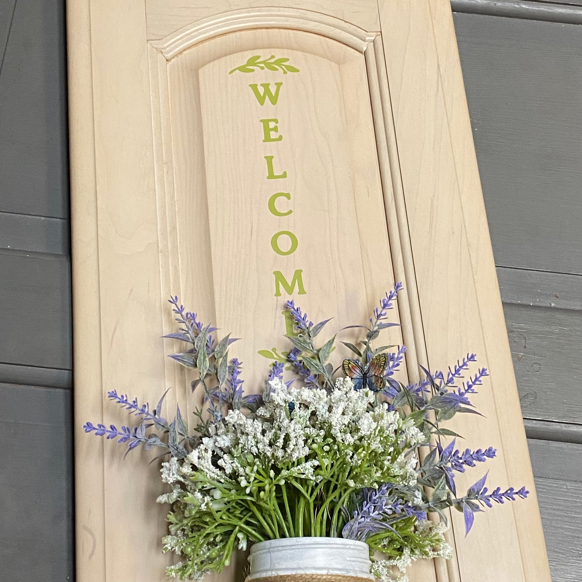 Welcome Mason Jar Lavender Floral Wall Sign