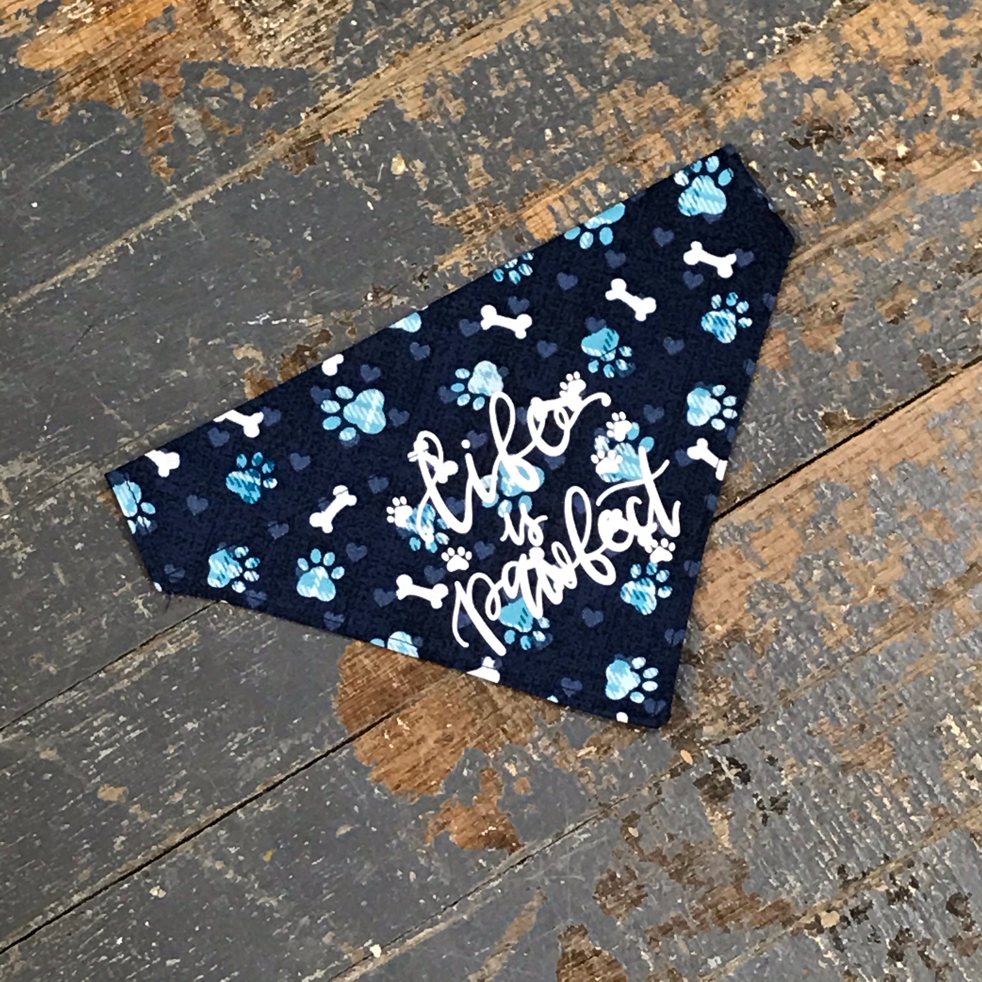 Dog Bone Paw Print Blue Life is Pawpect Dog Collar Pet Bandanna Neck Scarf Small 