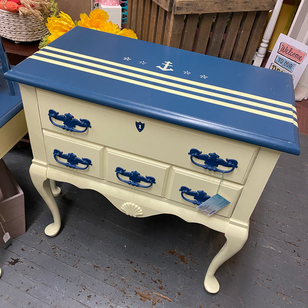 Hand Painted Nautical Navy Ivory Side Lamp End Table 2 Drawer Dresser