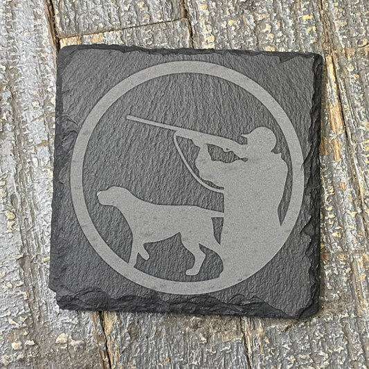 Laser Engraved Slate Tile Coaster Dog Bird Hunter