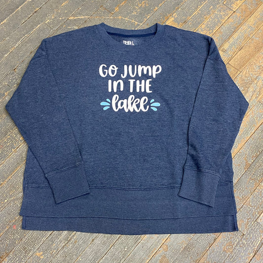 Go Jump in the Lake Graphic Designer Long Sleeve Crew Neck Sweatshirt Navy