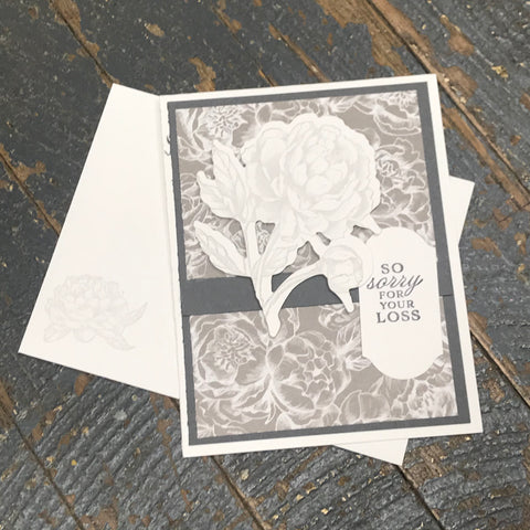 Sorry For Your Loss Grey Rose Handmade Stampin Up Greeting Card with Envelope