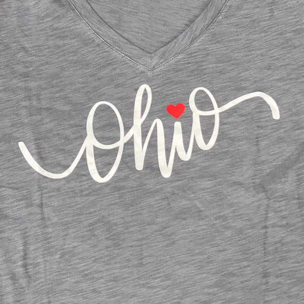 Ohio Heart Graphic Designer Short Sleeve V-Neck Ladies T-Shirt Light Grey