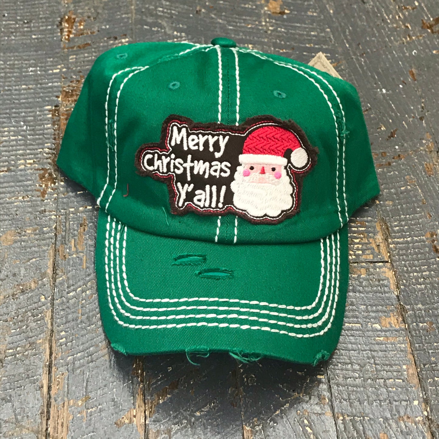 Merry Christmas Y'all Patch Rugged Green Embroidered Ball Cap