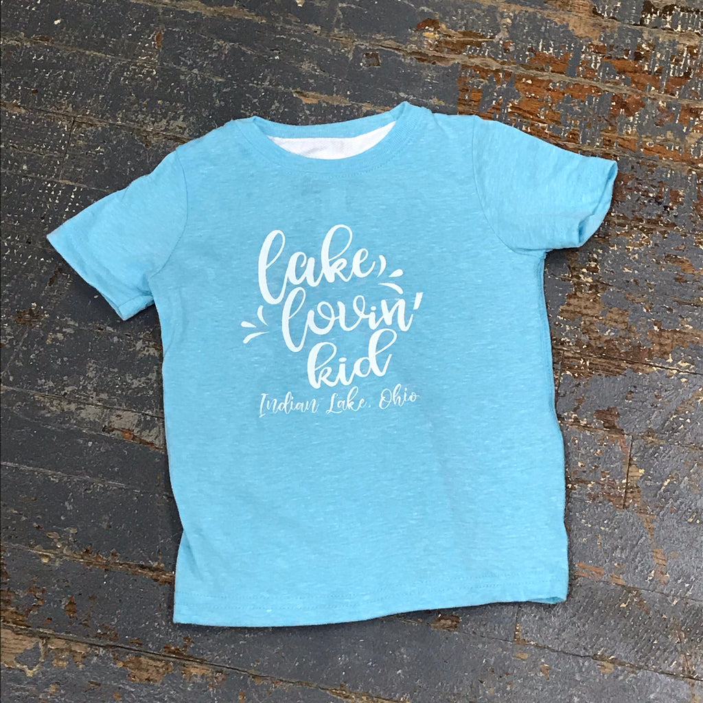 Indian Lake Ohio Lake Lovin' Kid Graphic Designer Short Sleeve Child Youth T-Shirt Aqua Teal Blue