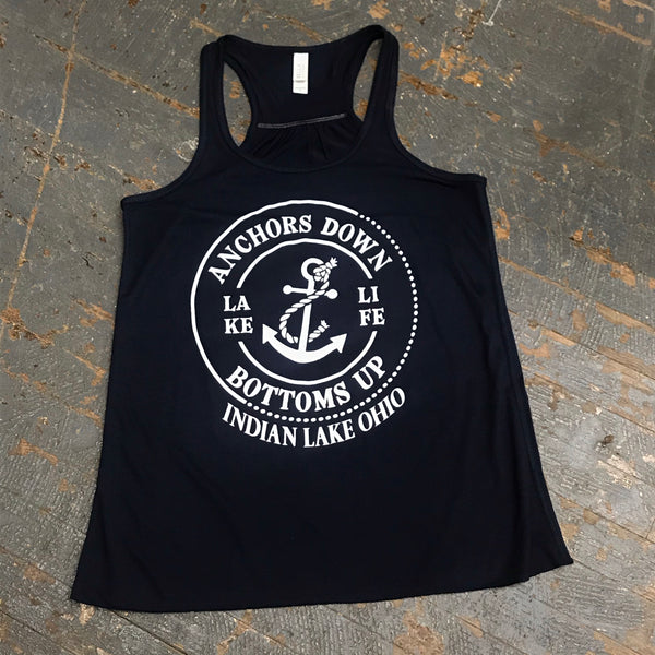 Anchors Down Bottoms Up Indian Lake Ohio Flowy T-Shirt Navy Blue Graphic Designer Tank