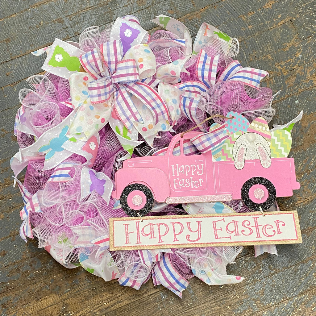 Spring Happy Easter Pink Truck Seasonal Holiday Wreath Door Hanger