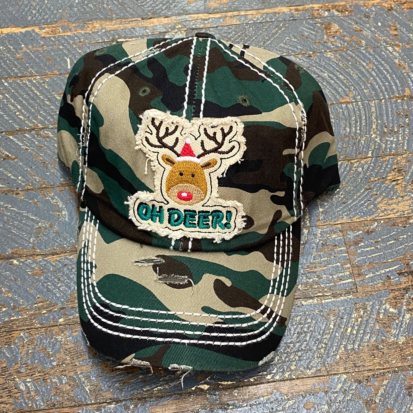 Oh Deer Reindeer Patch Rugged Camo Embroidered Ball Cap