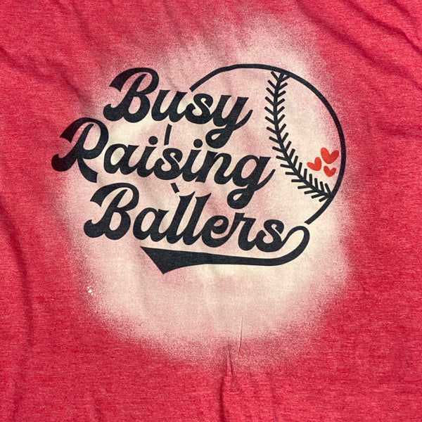 Busy Raising Ballers Bleached Graphic Designer Short Sleeve T-Shirt