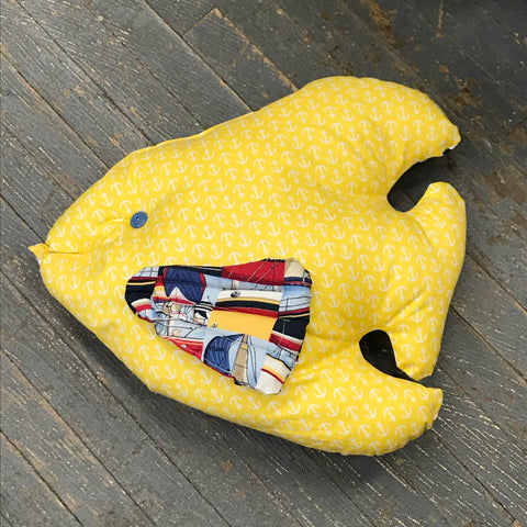 Nautical Fish Pillow Anchor Theme Yellow Navy Stripe