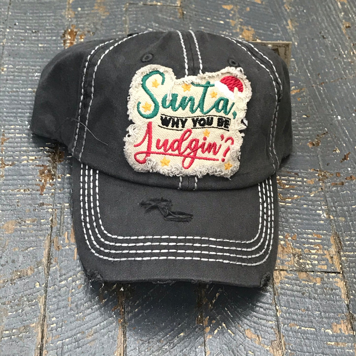 Santa Why You Be Judgin Patch Rugged Black Embroidered Ball Cap