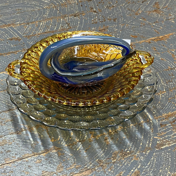 Glass Garden Flower Medium Clear Bowl Amber Bowl Blue Swirl Vase