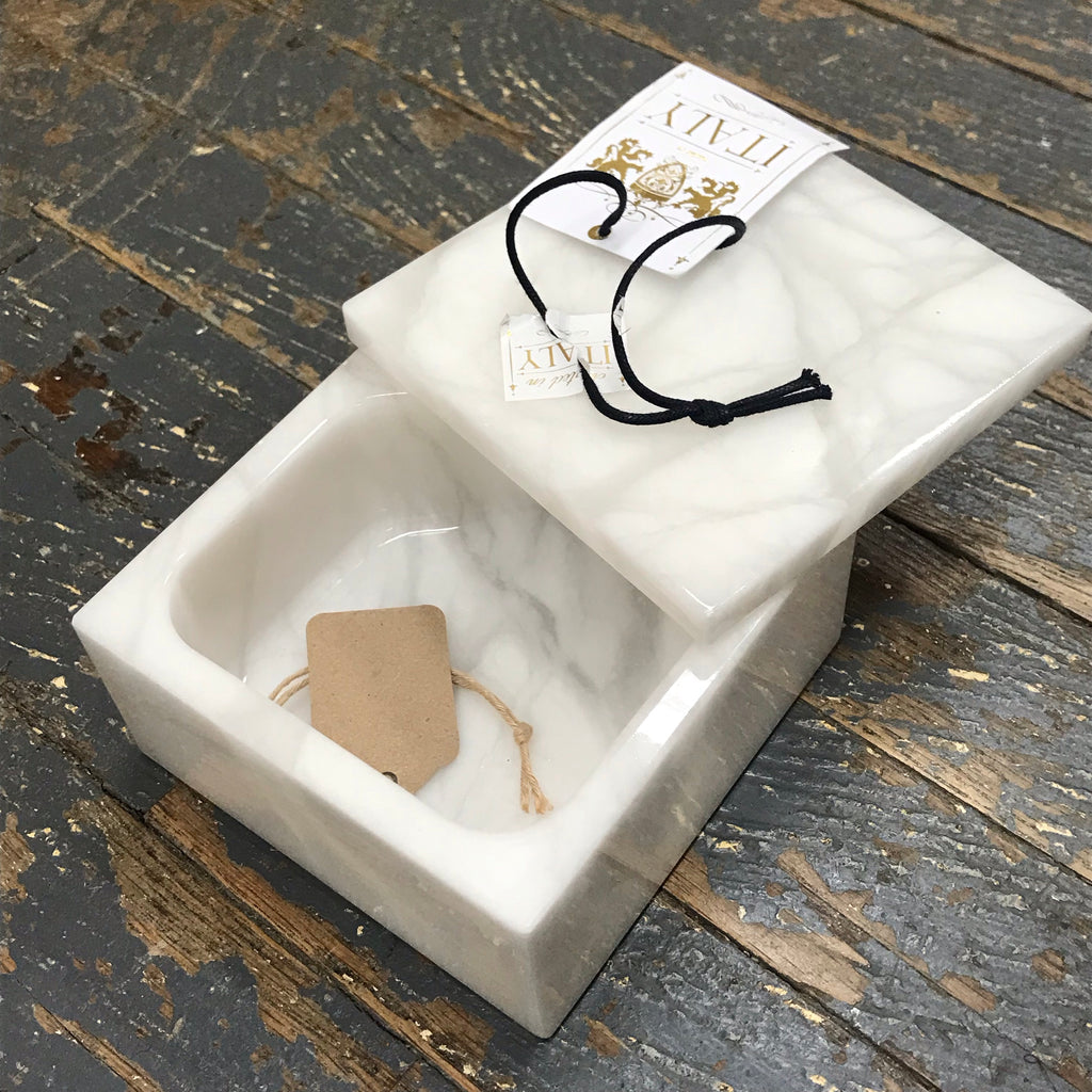 Genuine Volterra Alabaster Italian Swivel Top Trinket Box Flat Square White Large