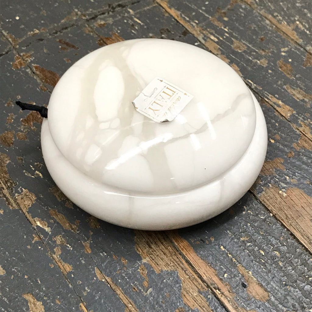 Genuine Volterra Alabaster Italian Swivel Top Trinket Box Sphere Round White Pearl
