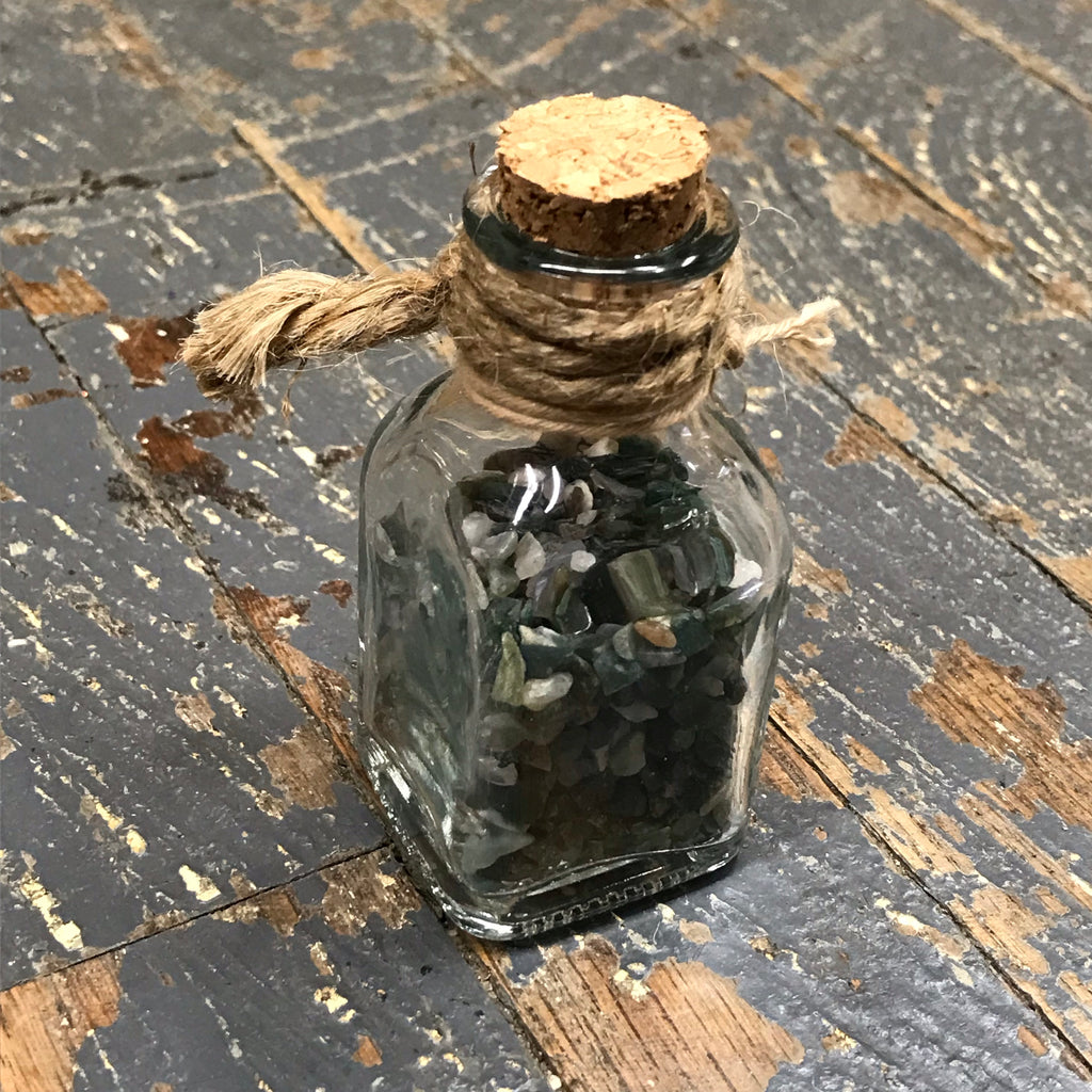 Bottle of Semiprecious Natural Gemstone Wishes Moss Agate