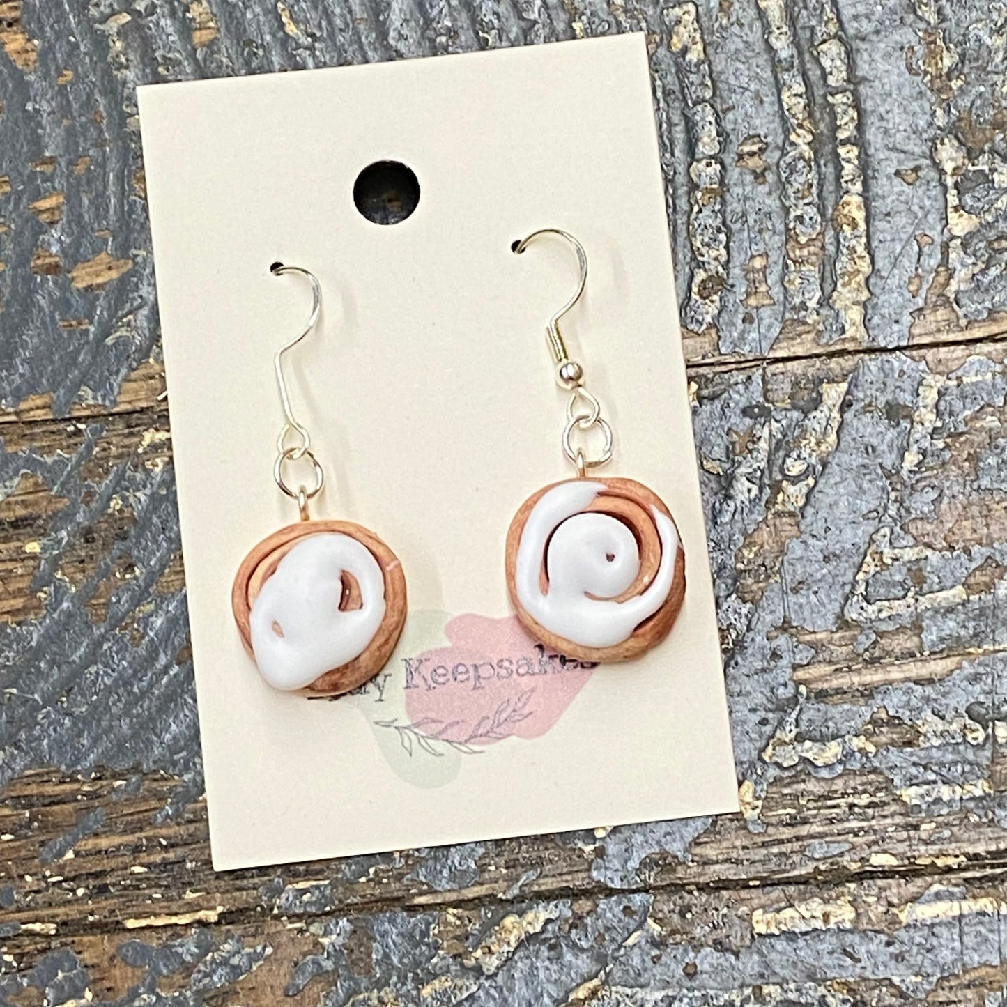 Clay Cinnamon Bun Fish Hook Dangle Earring Set