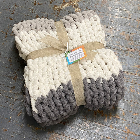 Neutral Grey Charcoal Ivory Handmade Chunky Knit Blanket Throw