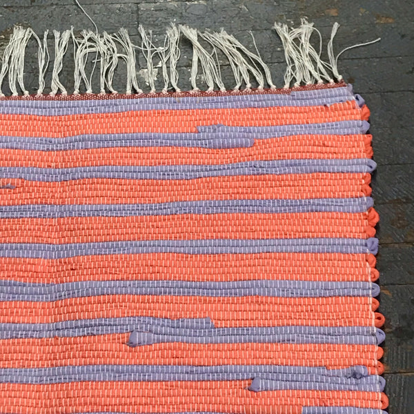 #69 Purple Orange Stripe Rag Weaved Table Runner Rug by Morgan