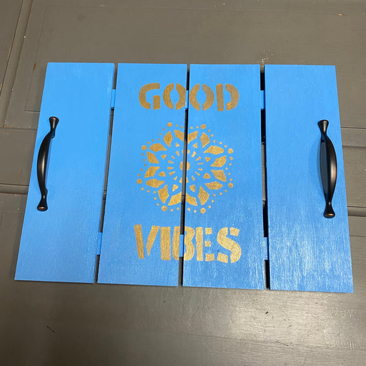Good Vibes Wooden Handled Serving Tray Platter
