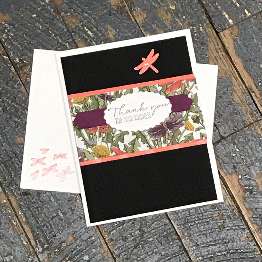 Thank You Kindness Black Wildflower Handmade Stampin Up Greeting Card with Envelope