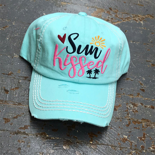 Sun Kissed Rugged Aqua Teal Embroidered Ball Cap