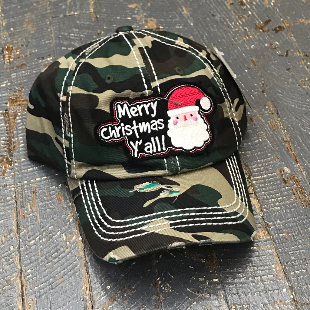 Merry Christmas Y'all Patch Rugged Camo Embroidered Ball Cap