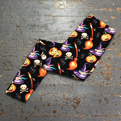 Witches Hat Broom Skull Spider Halloween Leggings Printed