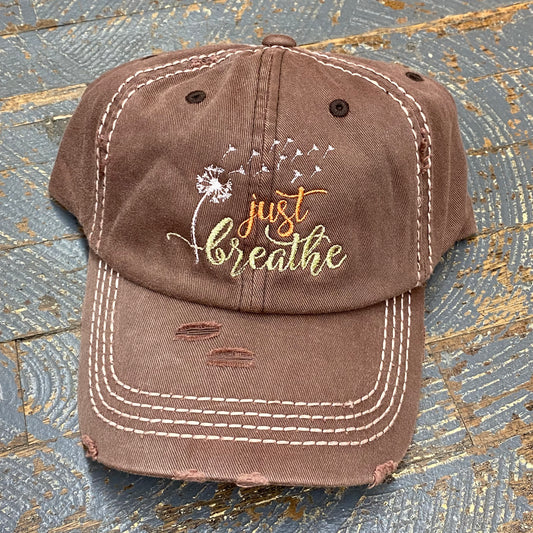 Just Breathe Brown Rugged Embroidered Ball Cap