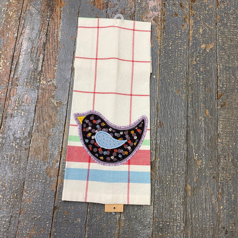 Kitchen Hand Towel Quilt Cloth Bird Embroidered Multi Rainbow